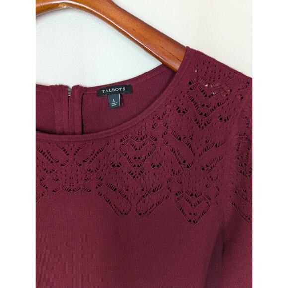 Talbots Women's Large Sweater Red Long Sleeve Open Knit Cotton Blend Zip Back - Picture 2 of 9